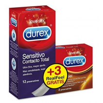 Durex Promo Sensitivo Contacto Total + Real Feel , 12 und + 3 und