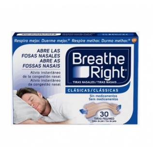 Breathe Right Tiras nasales originales de color tostado pequeño/mediano sin  drogas para alivio de la congestión nasal, 30 unidades