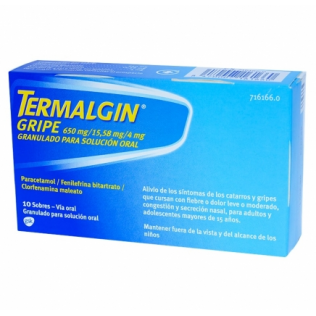 TERMALGIN GRIPE 650/4/10 MG 10 SOBRES GRANULADO SOLUCION ORAL