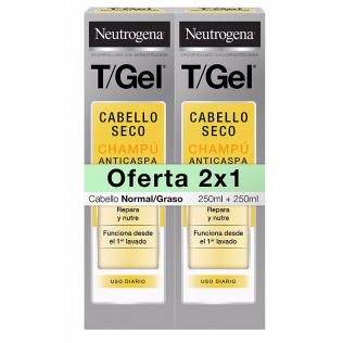 NEUTROGENA DUPLO T-GEL CHAMPÚ ANTICASPA CABELLO NORMAL/SECO, 2 X 250ML