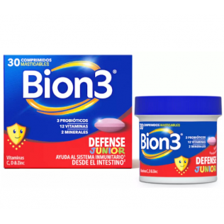 BION 3 DEFENSE JUNIOR 30 COMPRIMIDOS MASTICABLES SABOR FRAMBUESA