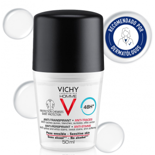 Vichy Desodorante Homme Antitranspirante Antimanchas Roll On, 50 ml