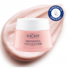 Crema de noche Vichy Neovadiol Rose Platinum 50ml con textura de fondo y sello dermatológico