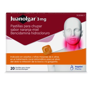 JUANOLGAR 3MG 20 PASTILLAS CHUPAR SABOR NARANJA-MIEL