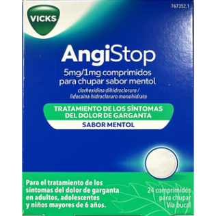 ANGISTOP 5 MG/1 MG 24 COMPRIMIDOS PARA CHUPAR SABOR MENTOL