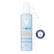 Protector solar Vichy Capital Soleil UV Aqua Spray Spf50+ 200ml con fondo con textura y sello dermatológico