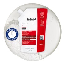 Recarga Champu Estimulante Vichy Dercos ECOPACK 400ml con textura de fondo y sello dermatológico