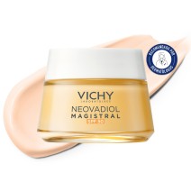 Crema para Peri y Post Menopausia de Vichy Neovadiol spf50 50ml con textura de fondo y sello dermatológico