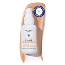 Protector solar Vichy Capital Soleil UV-Age Daily Water Pigment con color SPF50+ 40ml con fondo y sello