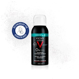 Desodorante en Spray Vichy Homme 100ml fondo con textura y sello dermatológico