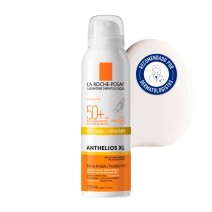 Bruma Protectora Solar La Roche Posay Anthelios SPF50+ 200ml con textura de fondo y sello dermatológico