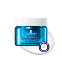 Crema Suractivated La Roche Posay Hyalu B5 50ml con textura de fondo y sello dermatológico