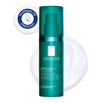 Gel Crema La Roche Posay Effaclar Az 40ml con textura de fondo y sello dermatológico