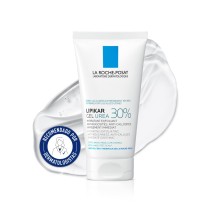 Gel Hidratante La Roche Posay Lipikar con 30% de Urea 50ml con textura de fondo y sello dermatológico