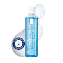 Gel Micelar Rosaliac de La Roche Posay Rosaliac 195ml con textura de fondo y sello dermatológico