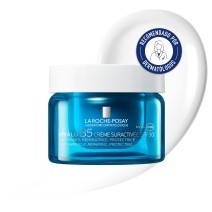 Crema Hyaulu B5 Suractivated SPF30 50ml de La Roche Posay con textura de fondo y sello dermatológico