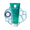 Gel Purificante Micro-Exfoliante Effaclar Duo 200 ml de La Roche Posay con textura de fondo y sello dermatológico
