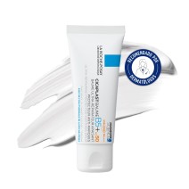 Tratamiento reparados Cicaplast Baume B5 SPF 50+ 40ml de La Roche Posay  con textura de fondo y sello dermatológico