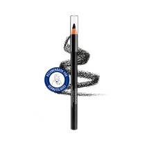 Lápiz de ojos negro Toleriane de La Roche Posay con textura de fondo y sello dermatológico