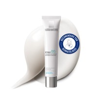 Tratamiento Antiarrugas Hyalu B5 de La Roche Posay 40ml con textura de fondo y sello dermatológico