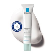 Tratamiento Hidratante Hydraphase UV Rica 40 ml de La Roche Posay con textura de fondo y sello dermatológico