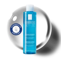Loción Calmante Fisiológica 200 ml de La Roche Posay con textura de fondo y sello dermatológico