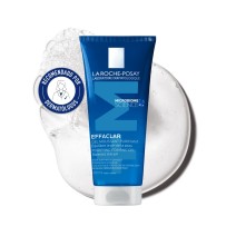 Gel Limpiador Purificante 200ml Effaclar de La Roche Posay con textura de fondo y sello dermatológico