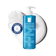 Gel Limpiador Purificante 400ml Effaclar de La Roche Posay con textura de fondo y sello dermatológico