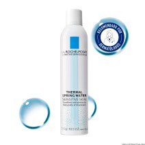 Agua Termal 300 ml de La Roche Posay con textura de fondo y sello dermatológico