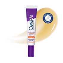 Sérum Renovador Cerave con Vitamina C 30ml con textura de fondo y sello dermatológico