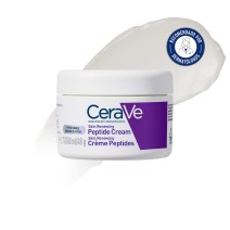 Crema Hidratante con péptidos Cerave Skin Renewing 48ml con textura de fondo y sello dermatológico