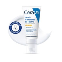 Locion Hidratante de Rostro SPF50 52ml Cerave con textura de fondo y sello dermatológico