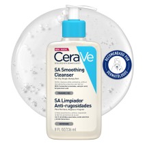 Limpiador Anti-Rugosidades 236ml CeraVe con textura de fondo y sello dermatológico