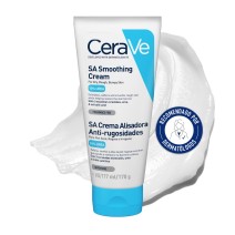 Crema Alisadora Ati-rugosidades 170g CeraVe con textura de fondo y sello dermatológico