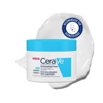 Crema Alisadora Ati-rugosidades 340g CeraVe con textura de fondo y sello dermatológico