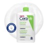 Limpiador Hidratante Formato Familiar 1000 ml CeraVe con textura de fondo y sello dermatológico