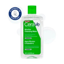 Agua Micelar 295ml CeraVe con textura de fondo y sello dermatológico