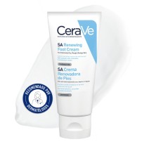 Crema Renovadora Pies 88ml CeraVe con textura de fondo y sello dermatológico