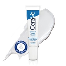 Crema Reparadora para Contorno de Ojos 14ml CeraVe con textura de fondo y sello dermatológico